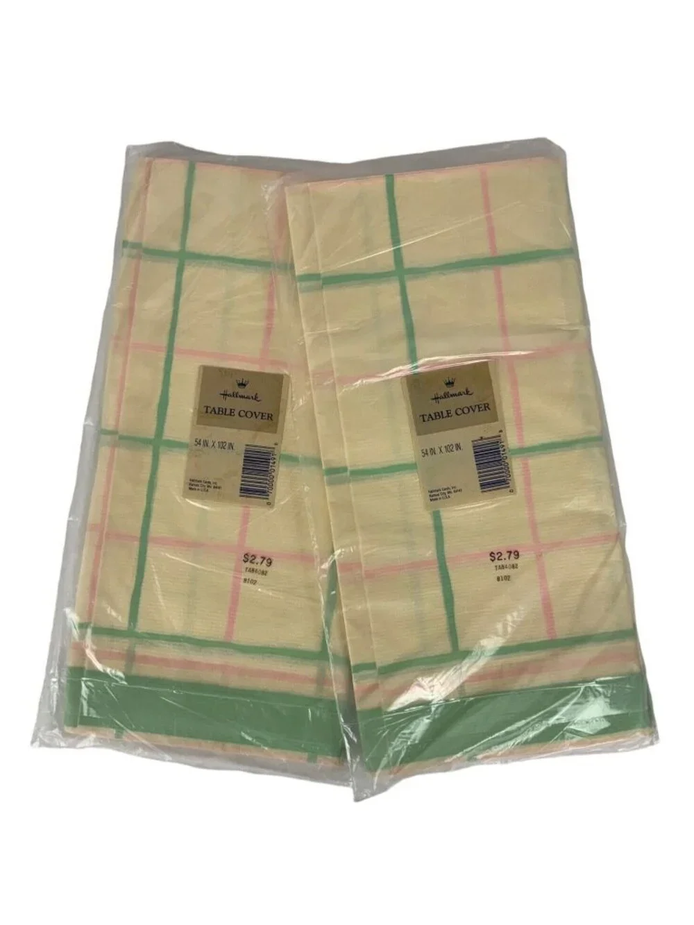 Hallmark Table Cover Set Of 2 Plaid 54x102 Pink Green